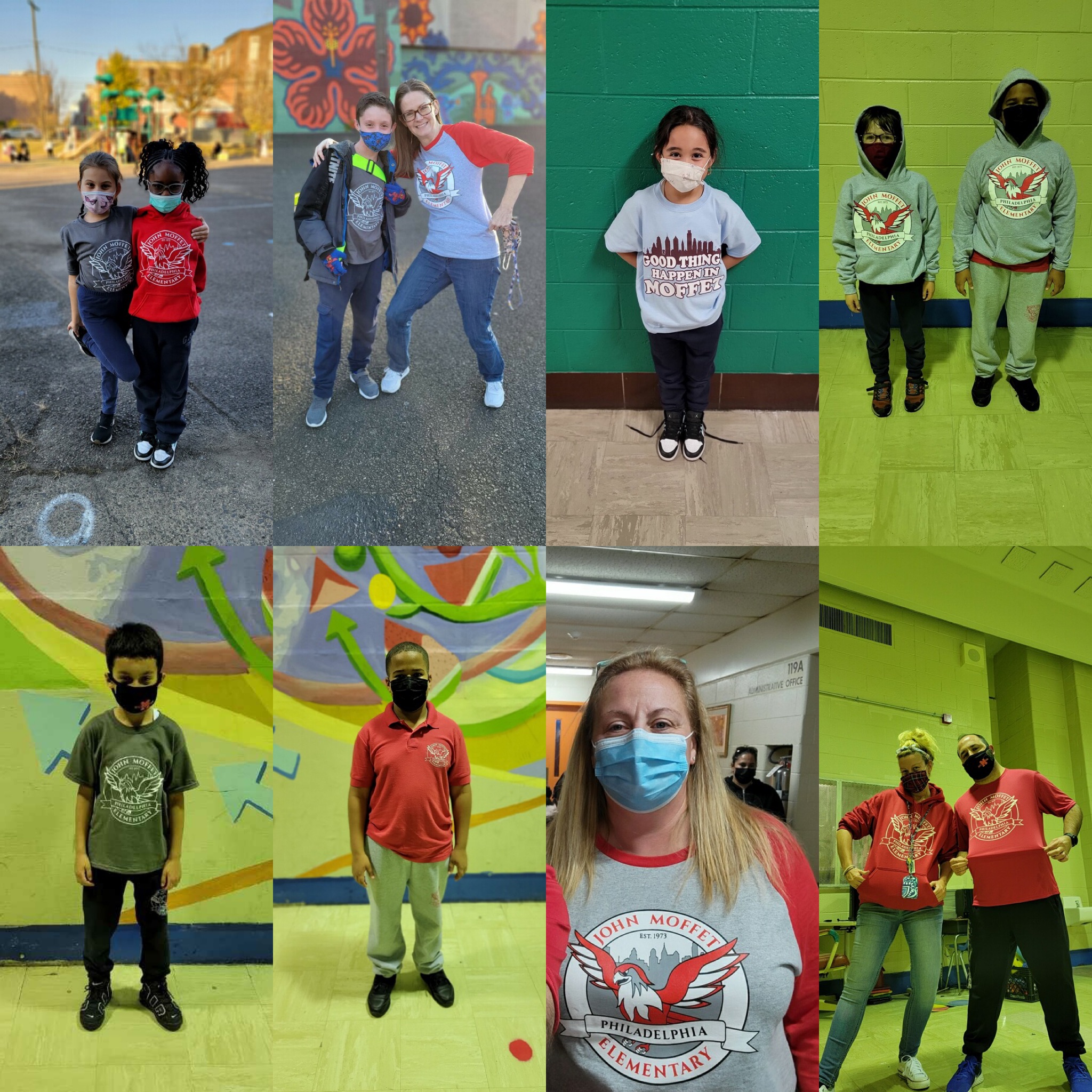 Collage of students and staff in Moffet attire