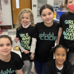 From left to right: Houda Ouldali, Frankie Zor, Ena Hannigan, Milan Tucker and Isabel Zor learn computer programming at the Moffet Elementary makerspace. Photo featured in Grid Magazine Article