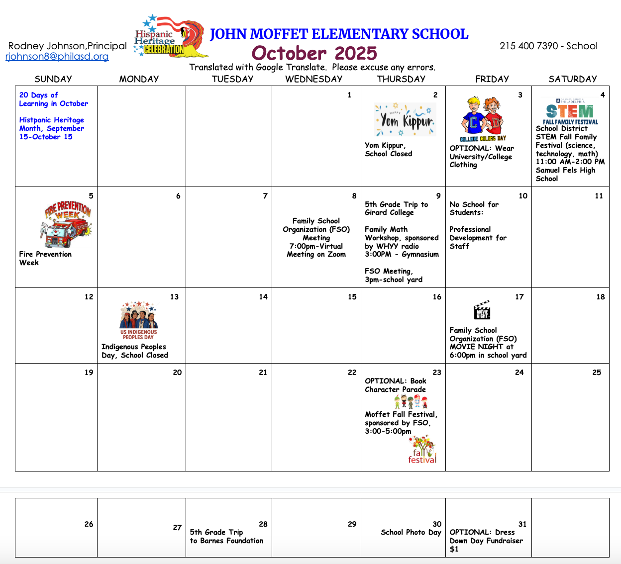 Image of the October 2025 Calendar